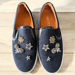 Jimmy Choo Crystal Embellished Slip-On Sneakers – Navy Blue – EU 39.5 / US 9.5